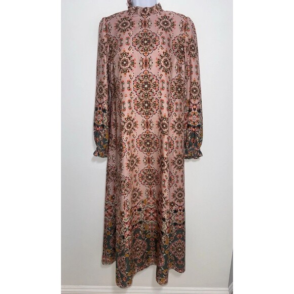 Boden Mariam Silk Maxi Dress Old Rose Intricate Tapestry Modest Church Women 4R - Picture 2 of 11